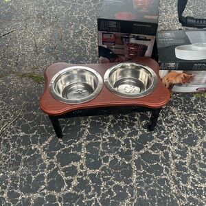 Stainless Steel Pet Feeding Station with Wooden Stand